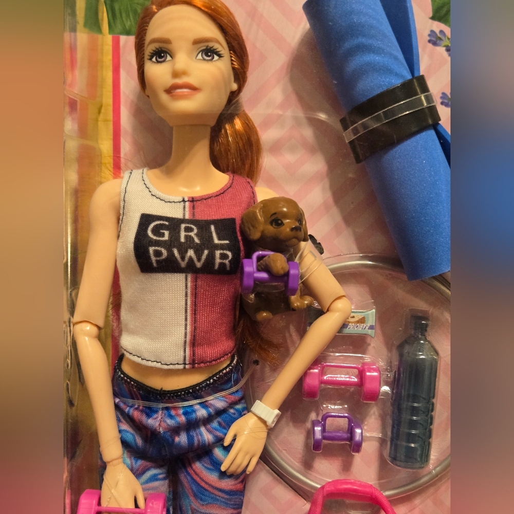Barbie Fitness Doll With Red Hair And A Dog In Box Articulated Joints - Picture 2 of 6
